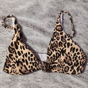 Asos Design Women's Leopard M&M Rib Knit Crop Bikini Top SZ 2